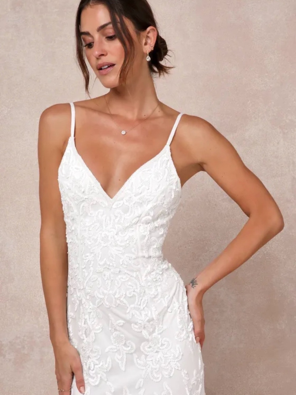 NWT Everlasting Passion Lulus White sequin beaded backless wedding gown Medium - Picture 5 of 10
